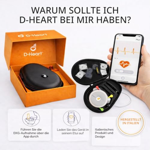 D-Heart ECG Tragbar 8/12 Ableitungen | 60 Elektroden inkl. | App mit Anleitung | PDF Export...