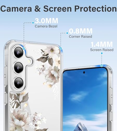 Image of Elzzi Clear Transparent Cover for Samsung S25 Fe 5G Case Shockproof Case Floral Design Full Camera Protection Shockproof PC Covers Transparent Flower Cover for Girls & Women (Grey)