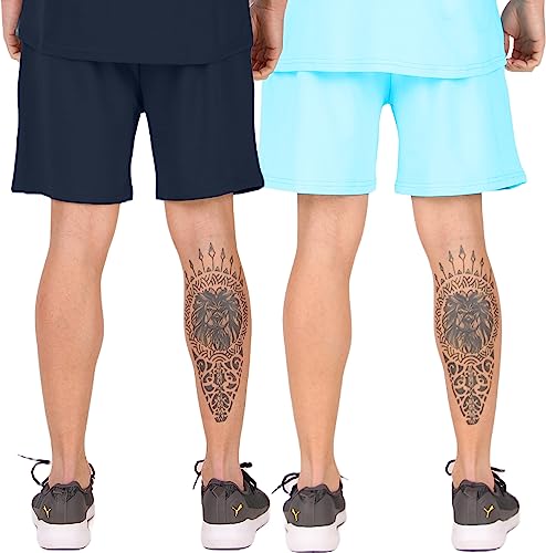 Image of London Hills Shorts Pant for Men Cotton Blend with Side Pockets | Shorts for Men | Half Pant for Man | Shorts' for Mens Stylish | Gym Short's for Man Workout | Boxer Shor'ts for Man's | Green, Navy