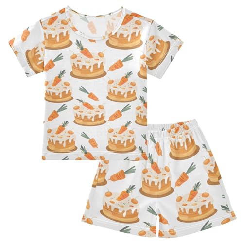 ALAZA Cake Carrot Cartoon Pajamas Short Sleeve 2 Piece Sleepwear Top and Bottom Pajama Set Unisex