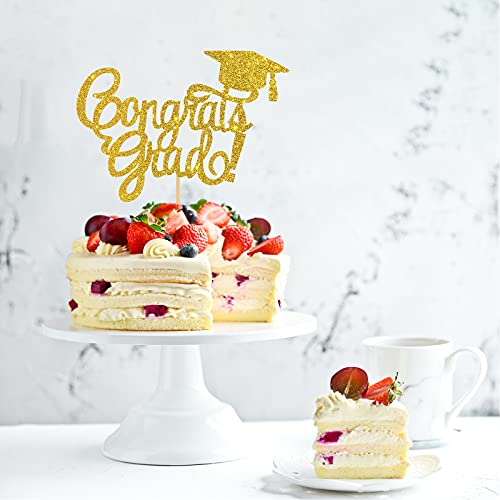 Innoru Congrats Grad Cake Topper - Gold Glitter Educated Af - High School Graduation, College, University Graduation Party Decorations Supplies #TOP5