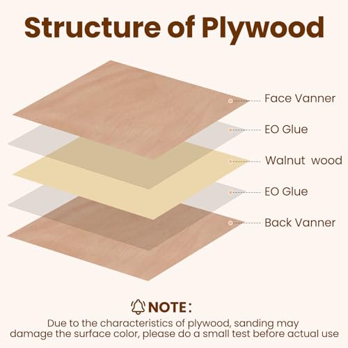 Barydat SIJ-BARYDAT-252 12 Pcs 12 Inch X 12 Inch Walnut Cherry Wood Plywood 1/8 Inch Plywood Sheets Walnut Plywood Wood Crafts Unfinished Thin Wood 3 Mm Plywood thumb #2