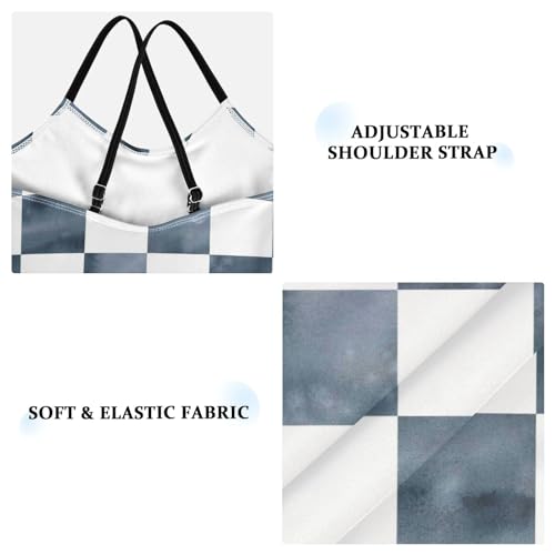 Image of Black and White Chess Girls One Piece Swimsuits Board Marble Tile Sport Halter Swimwear Beach Bathing Suit 3T