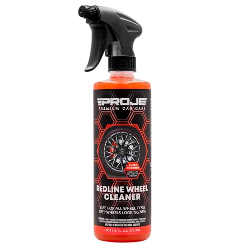 PROJE' Redline Wheel Cleaner - All in One Wheel & Tire Cleaner - Tough on Brake Dust & Dirt - Removes Browning - Non Acidic Safe on All Rim Types - 16 Fl Oz