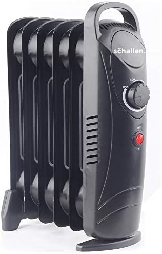 Schallen Black Portable Electric Slim Oil Filled Radiator Heater with Adjustable Temperature Thermostat, 3 Heat Settings & Safety Cut Off (800W | 6 Fin)