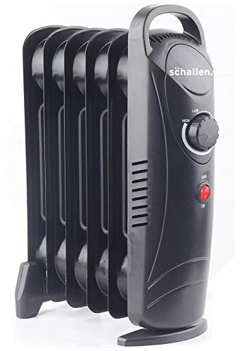 Schallen Black Portable Electric Slim Oil Filled Radiator Heater with Adjustable Temperature Thermostat, 3 Heat Settings & Safety Cut Off (800W | 6 Fin)