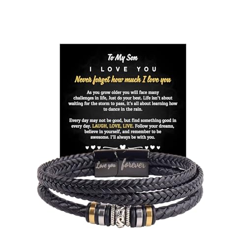Image of To My Son /Grandson Bracelet From Mom Grandmother, Forever Linked Together Black Braided Leather Infinity Knot Inspirational Bracelets Engraved Love You Forever Birthday Gift Jewelry