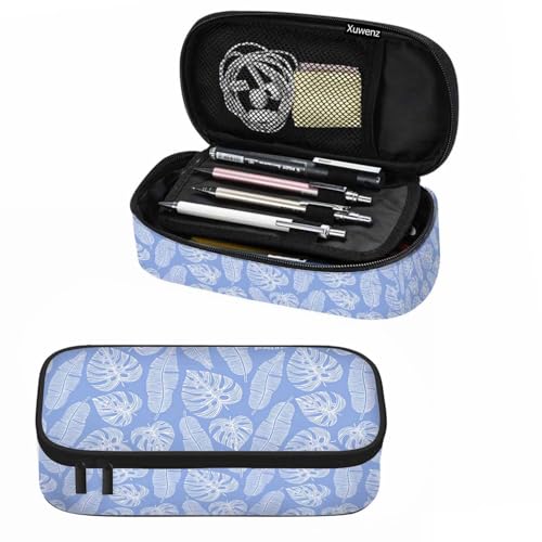 Image of Blue Leaves Pencil Case Tropical Palm Summer Nature Tree Exotic Pencil Bag Pen Markers Pouch Holder Organizer for Boy Girl School Students