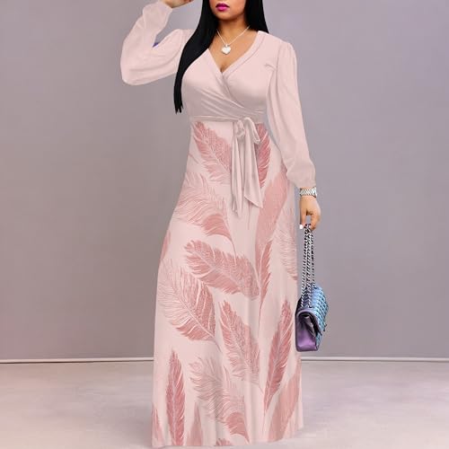 Image of PinkPatty Plus Size Dresses for Curvy Women V Neck Flowy Long Sleeves Wrap Maxi Dress Travel Vacation Outfits