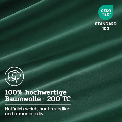 Duvetnova Bettwäsche 220x240 Baumwolle Dunkelgrün, 220x240 Bettwäsche-Sets 1 Bettbezug 220x240 Baumwolle + 2 Kissenbezüge 80x80 cm… – Ansicht 2