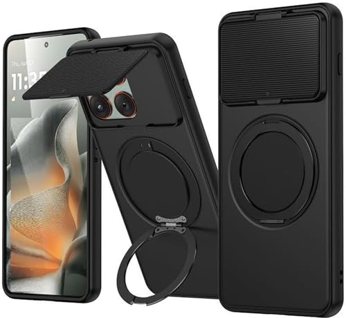 Image of Spazy Case Moto Edge 70 Fusion 5G Back Cover|Premium Magnetic Ring Stand Case with Camera Protection Slider|360 Rotating Kickstand|Slim & Strong Grip Phone Case for Moto Edge 70 Fusion 5G-Black