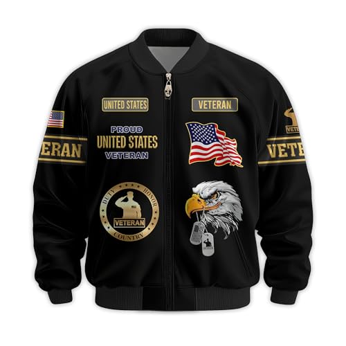 Men’s Veteran Varsity Jacket, Durable Military Bomber Jacket with Patriotic Detailing – Top Military Gifts and Veteran Gifts for Men