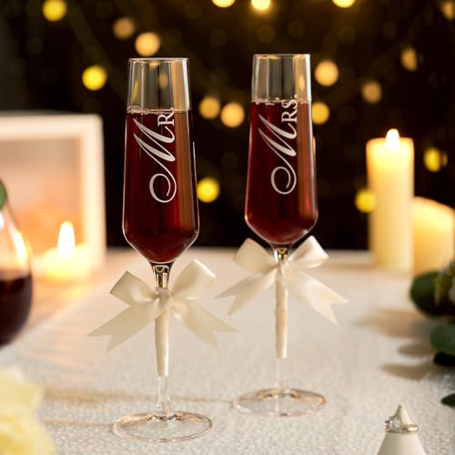 Image of AW BRIDAL Mr Mrs Gifts Wedding Champagne Flutes, Engagement Gift for Couple