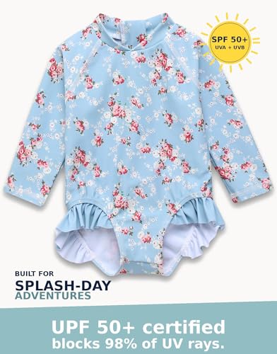 Image of VAENAIT BABY Girls One-Piece Swimsuit, UPF 50+ Long Sleeve Rash Guard, Ruffle Swimwear Infant & Toddler for 0-2 Years