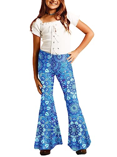 Deerose Girls Bell Bottom Floral Print Stretch Hippie Pants High Waist Flare Pants 5-14 Year2