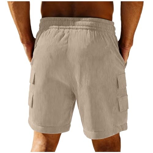 Image of Men's Casual Shorts Corduroy Elastic Waist Drawstring Summer Beach Short