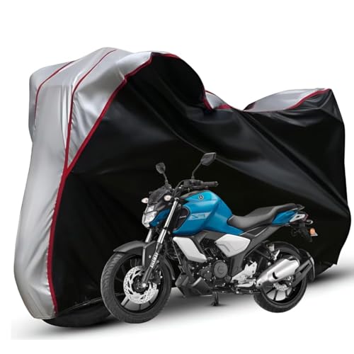Image of Waterproof Bike Body Cover Compatible with Yamaha Fz Dustproof Scratchproof - Motorcycle Cover for Two Wheeler, Outdoor Full Cover with UV, Duty, Rain Protection (Black Top Silver) R1