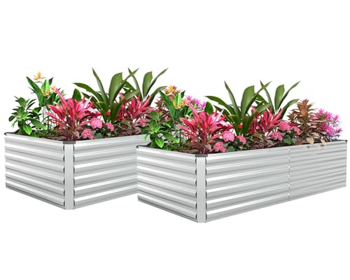 FOOWIN 2pcs 8x4x2ft Galvanized Raised Garden Bed, Planter Raised Garden Boxes Outdoor,...