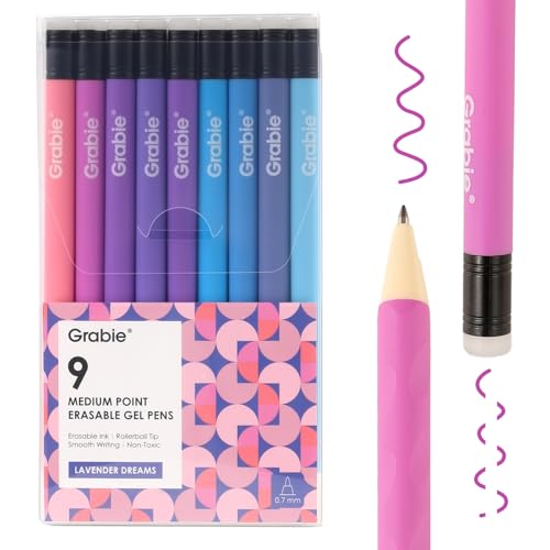 Image of Grabie Erasable Gel Pens, Medium Point 0.7 mm Erasable Pens, Make Mistakes Disappear for Drawing Writing Planner, Pack of 9 Assorted Colors(Lavender Dreams)