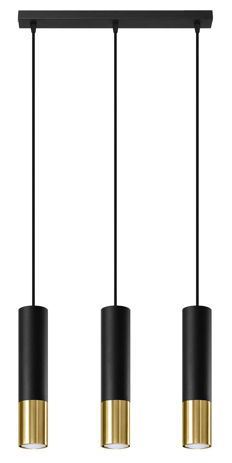 SOLLUX lighting Hängelampe Pendelleuchte Hängeleuchte - Deckenlampe Stahl - 3 Flammig - LED Lampe Glühbirne - Schwarz Golden Loopez