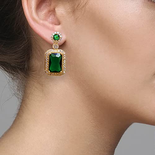 Lonbamu Women Jewelry Set Rhinestone Zircon Emerald Pendant Necklaces & Earrings Set 925 Sterling Silver Created thumb #5