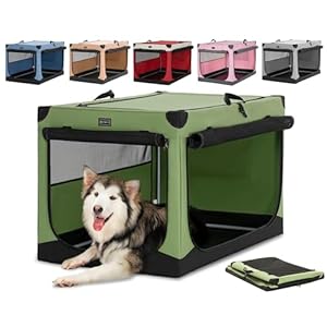 Petsfit Collapsible Dog Crate, Adjustable Fabric Cover by Spiral Iron Pipe, Chew Proof 3 Door Design Extra Large Dog Crates 100 cm L x 64 cm W x 63 cm H Green