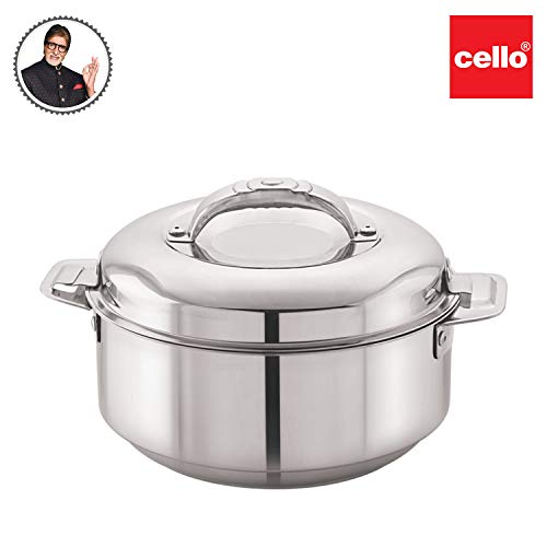 Image of CELLO Maxima Insulated Casserole Hot Pot For Kitchen 1350 ml Silver | Easy to Serve Lightweight Outdoor Safe Keeps Food Hot and Warm Airtight Insulated Casserole Hot Pot Pack Set For Roti Rice Biryani