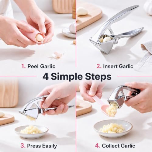 Garlic Press Set with Peeler & Cherry Pitter & Cleaning Brush - Image 5
