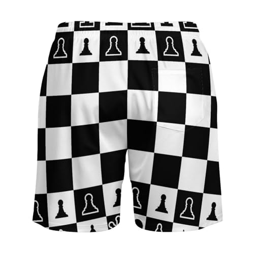 GeRRiT Chessboard and Chess Pieces Men's Swim Shorts,Pocket with Mesh Lining Stretch Board Shorts Quick Dry Shorts 5