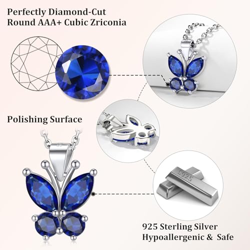 Bestyle Cute Butterfly Birthstone Necklace for Women, Dazzling Cute Silver/Gold Necklace Choker Chain, Great Birthstone Jewelry for Her3