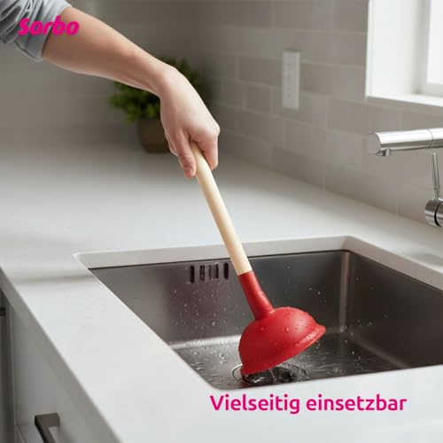 Sorbo Saugglocke – Kopf aus Naturkautschuk 140mm, Starke Saugkraft für WC und Spüle, entfernt Verstopfungen und beugt unangenehmen Gerüchen vor