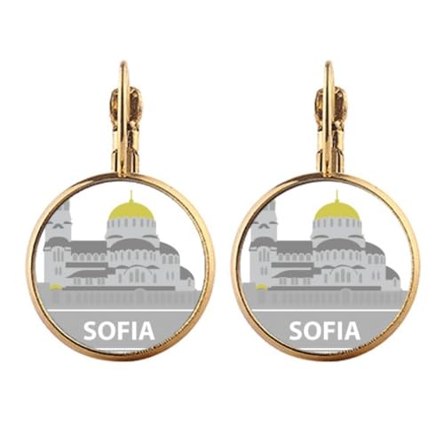 Boucles d'oreilles pendantes or motif monument gris bulgarie clip sans perçage