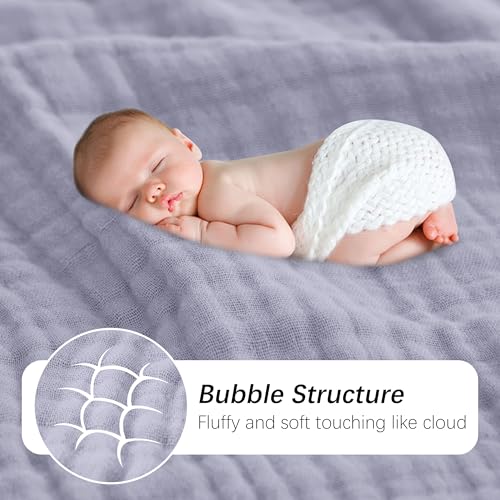 Image of SWEET DOLPHIN Muslin Baby Bath Towels Blanket - 2 Pack 100% Cotton Towel for Babies, Infants, Toddlers - 40x40Inch - Highly Absorbent, Grey