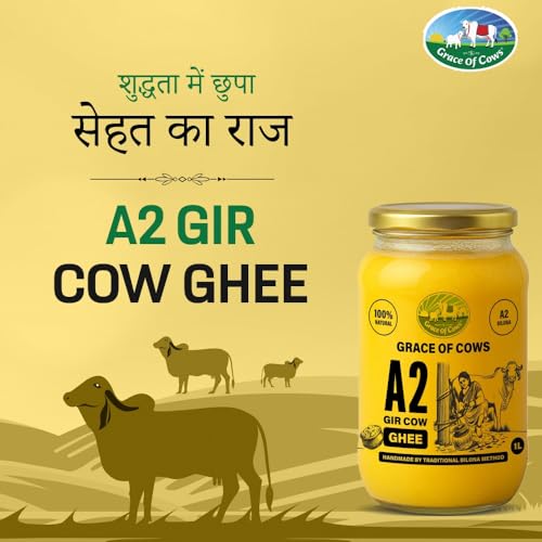Image of Grace of Cows A2 Gir Cow Ghee 1L - 100% Pure & Natural Desi Ghee Made Using Traditional Bilona Method - For Cooking, Digestion & Daily Wellness