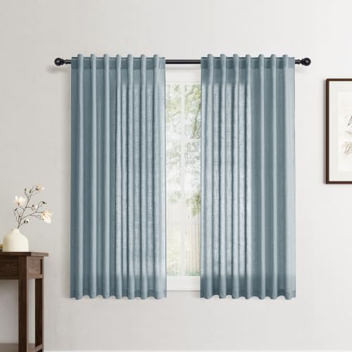 Jowels Blue Linen Curtains 54 Inch Long 2 Panels for Living Room