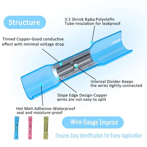 Lordandland A12HSB50X3LL 50 Pcs Heat Shrink Butt Connectors Kit,Heat Shrink Wire Connectors,Waterproof Insulated Marine Automotive Crimp Terminals Butt Splice Connectors thumb #1