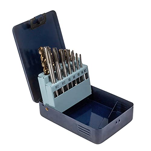 WSH-TOOLS Maschinengewindebohrer Set Durchgangsloch M3, M4, M5, M6, M8, M10, M12 HSSE-Co5 Metallkassette 14-teilig Blank Cover