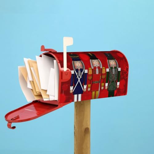 Image of Christmas Serious Nutcracker Red Delight Mailbox Covers Magnetic Mailbox Wraps Post Letter Box Cover Standard Oversize 21 inchX18 inch /25.5 inch X 21 inch Mailwrap Garden Home Decor
