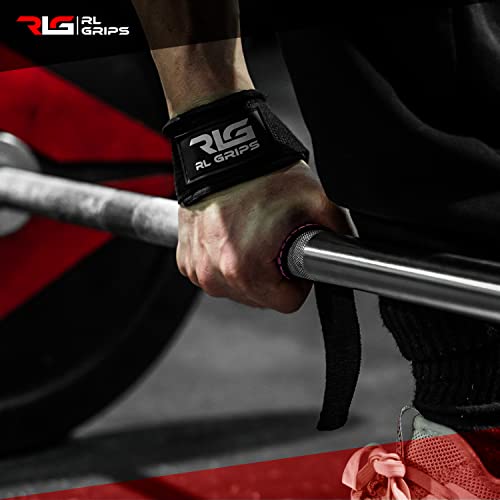 RLGrips® Straps Gym para Levantamiento de Pesas y Powerlifting - Correas de Agarre Fitness con Grip de Silicona para Gimnasio - Agarraderas de Entrenamiento para Peso Muerto, Jalones, Remos (Rosa)