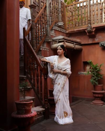 Image of Yashika Women's Organza Satin Butti Work With Zari Lace Border Embroidered Saree| Women Sari