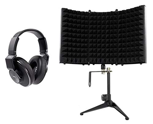 Audiosavings Bundle: K553 MK2 MKII Closed Back Studio Monitoring Headphones w/Detachable Cable Bundle with Rockville RockShield 1 Studio Microphone Isolation Shield w/Sound Dampening Foam (2 Items)