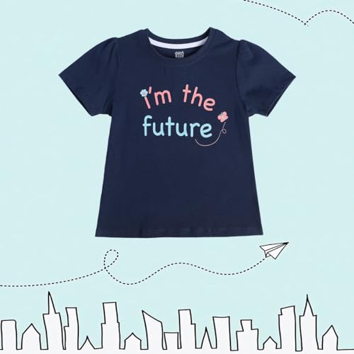 Image of miniklub Girls Round Neck Frill Sleeve Knitted Cotton Top (Navy Color)