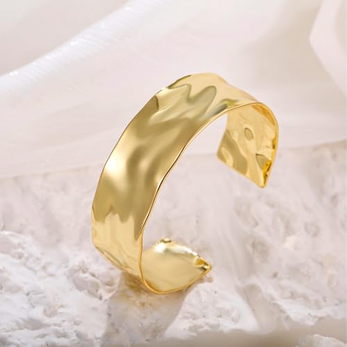 Gold/Silver Wide Hammered Textured Cuff Bangle Bracelets for Women3