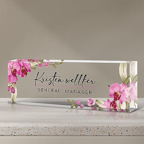 Custom Name Plate for Desk, Desk Name Plate Personalized, Custom Acrylic Name Plate-Office Decor for Coworkers, Boss, Employees, Teacher (E-Butterfly Orchid)