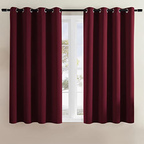 Rutterllow Blackout Curtains for Bedroom, Room Darkening Window Drapes 2 Panels for Living Room, Grommet Top (52x45 Inch, Burgundy Red)