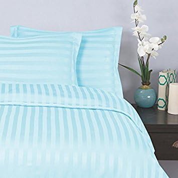 Elegance Linen Best, Softest, Coziest Stripe Duvet Cover Ever! 1500 Thread Count Egyptian Quality Luxury Wrinkle Resistant, King/Cal-King, Light Blue/Aqua