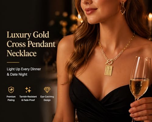 YBNGSMK Gold Cross Necklace for Women - 18K Gold Cross Necklace for Women, Daughter, Girlfriend, Family, Fashion Gifts — view 3