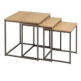 Set de 3 mesitas nido cubo en metal y madera color moka efecto natural