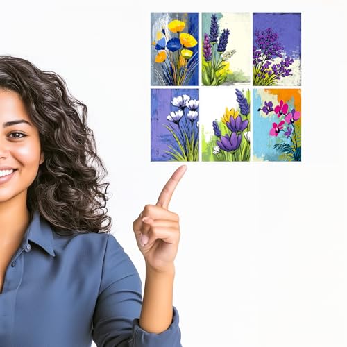 Image of SiddArtify Floral Wall Art Prints Set - Abstract Botanical Poster Decor for Living Room Bedroom Office - Set of 2-4x6 Inch - Board (Pack of 6) - Sticker (Pack of 6)