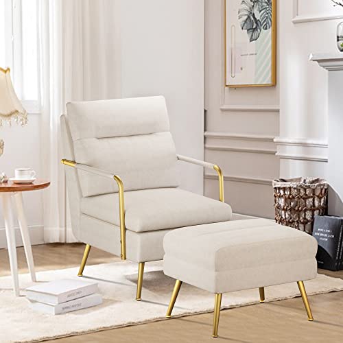 Aklaus Accent Chair With Ottoman Upholstered Single Sofa Chair With Footrest Faux Suede Armchair For Living Room Comfy Reading Chair Lounge Chair For Bedroom Reception Room Office Beige #TOP22